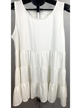 Zenana Women's White Sleeveless Empire Waist Baby Doll Tank Tunic - Size XL